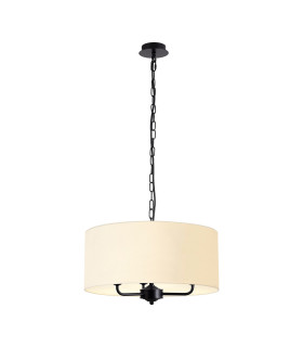 Banyan 3 Light Multi Arm Pendant With 50cm x 20cm Faux Silk Fabric Shade Matt Black/Ivory Pearl-1