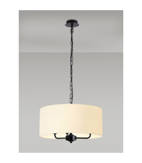 Banyan 3 Light Multi Arm Pendant With 50cm x 20cm Faux Silk Fabric Shade Matt Black/Ivory Pearl-2