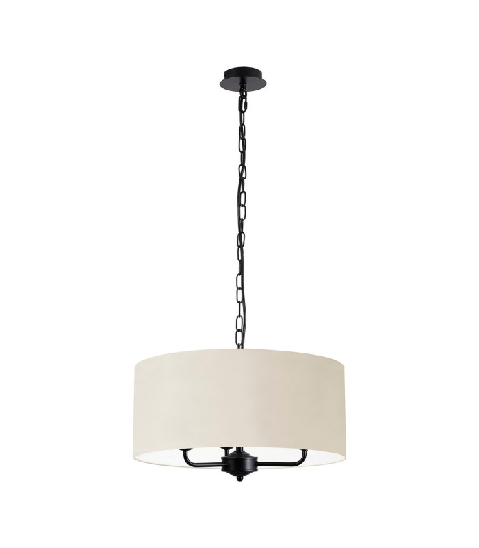 Banyan 3 Light Multi Arm Pendant With 50cm x 20cm Faux Silk Fabric Shade Matt Black/Ivory Pearl-4