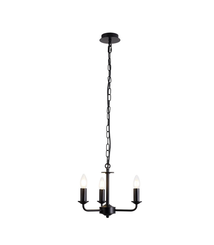 Banyan 3 Light Multi Arm Pendant With 50cm x 20cm Faux Silk Fabric Shade Matt Black/Ivory Pearl-5