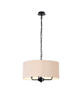 Banyan 3 Light Multi Arm Pendant With 50cm x 20cm Dual Faux Silk Fabric Shade Matt Black/Nude Beige-1