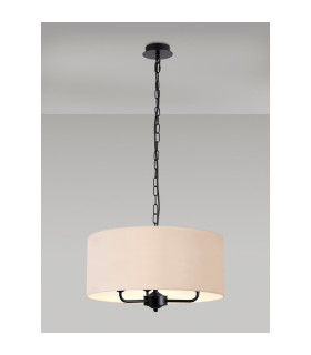 Banyan 3 Light Multi Arm Pendant With 50cm x 20cm Dual Faux Silk Fabric Shade Matt Black/Nude Beige-2