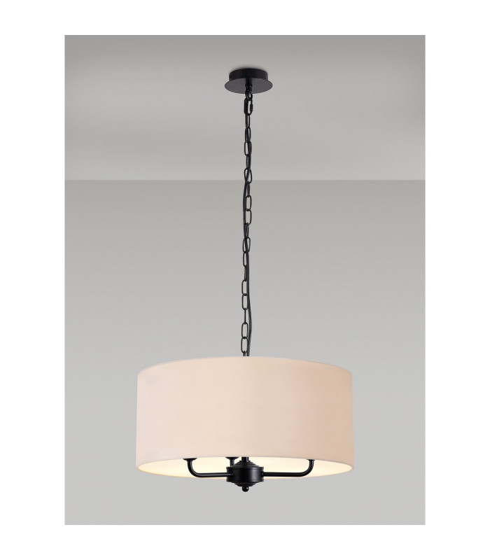 Banyan 3 Light Multi Arm Pendant With 50cm x 20cm Dual Faux Silk Fabric Shade Matt Black/Nude Beige-2