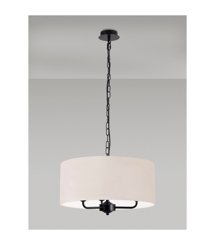 Banyan 3 Light Multi Arm Pendant With 50cm x 20cm Dual Faux Silk Fabric Shade Matt Black/Nude Beige-11