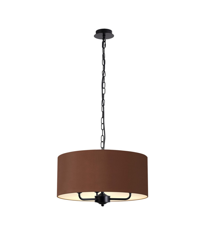 Banyan 3 Light Multi Arm Pendant With 50cm x 20cm Dual Faux Silk Fabric Shade Matt Black/Raw Cocoa-1