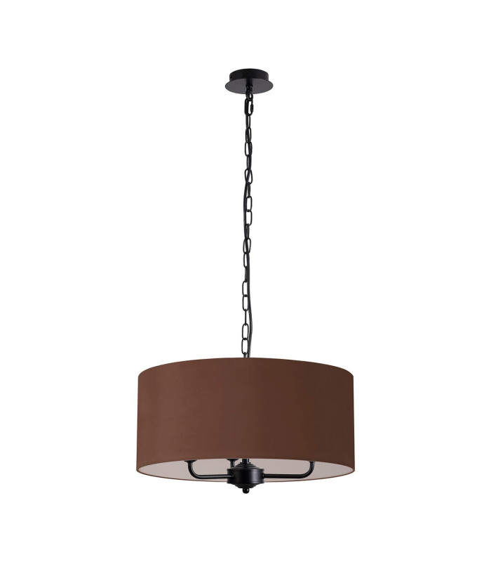 Banyan 3 Light Multi Arm Pendant With 50cm x 20cm Dual Faux Silk Fabric Shade Matt Black/Raw Cocoa-4
