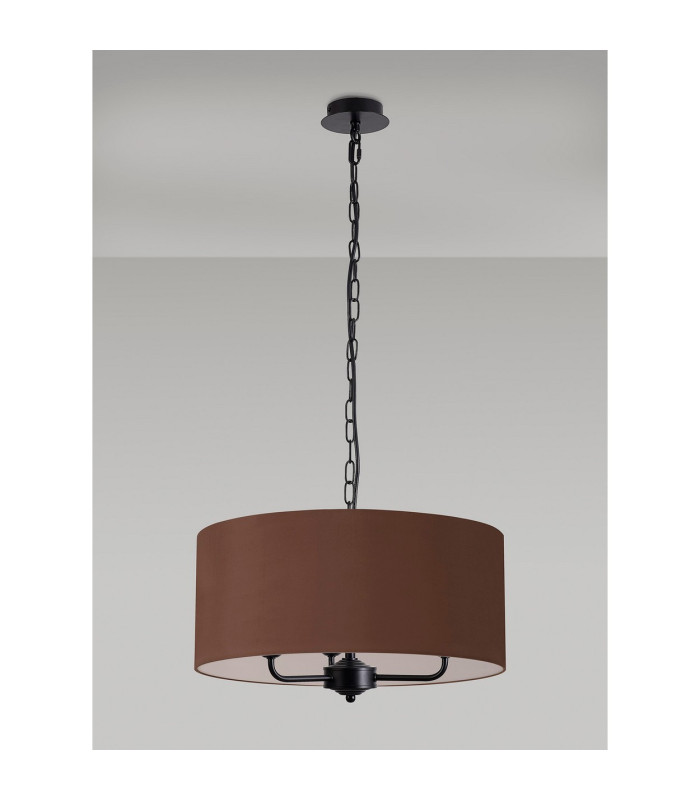 Banyan 3 Light Multi Arm Pendant With 50cm x 20cm Dual Faux Silk Fabric Shade Matt Black/Raw Cocoa-11