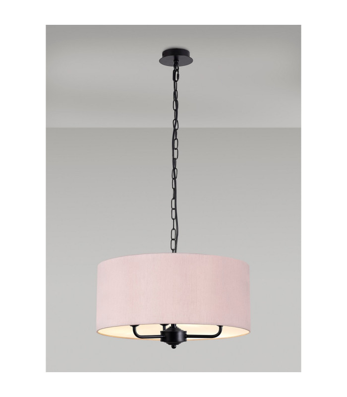 Banyan 3 Light Multi Arm Pendant With 50cm x 20cm Dual Faux Silk Fabric Shade Matt Black/Taupe-2