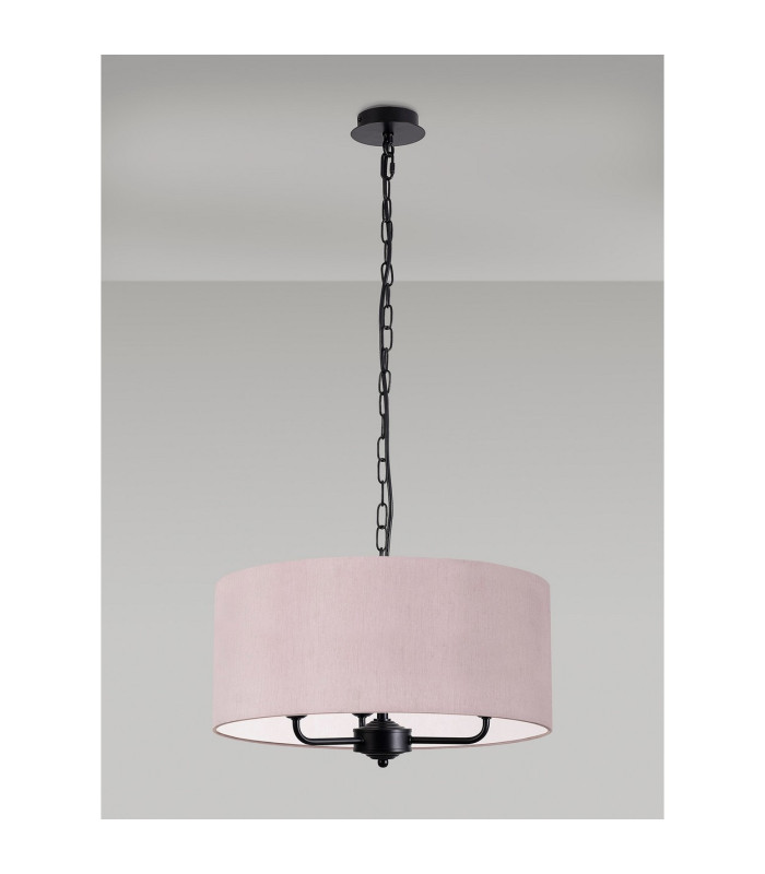 Banyan 3 Light Multi Arm Pendant With 50cm x 20cm Dual Faux Silk Fabric Shade Matt Black/Taupe-11