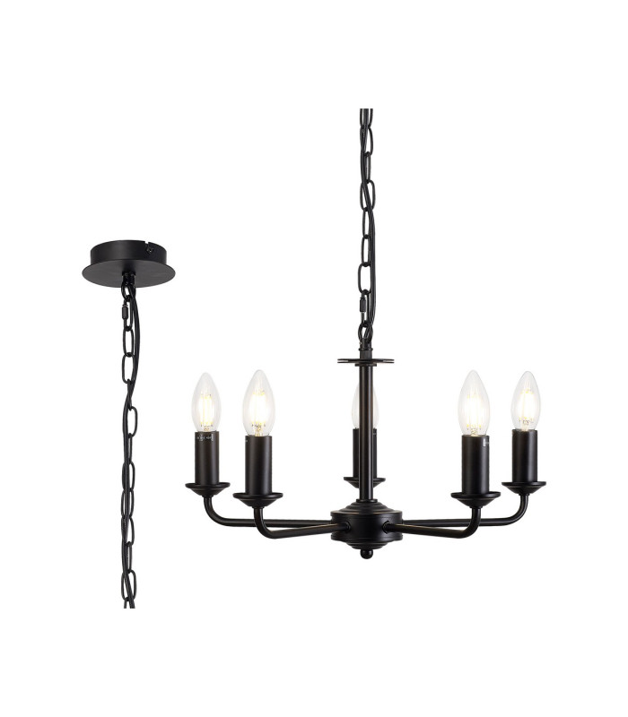 Banyan 45cm 5 Light Multi Arm Pendant Without Shade 1.5m Chain E14 Matt Black-1