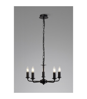 Banyan 45cm 5 Light Multi Arm Pendant Without Shade 1.5m Chain E14 Matt Black-2