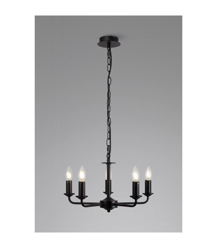 Banyan 45cm 5 Light Multi Arm Pendant Without Shade 1.5m Chain E14 Matt Black-2