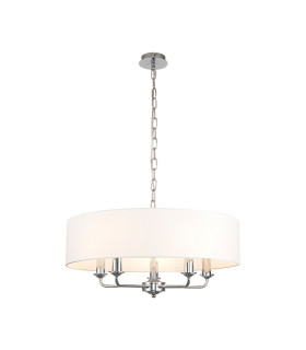 Banyan 5 Light Multi Arm Pendant E14 Polished Chrome With 60cm x 15cm Faux Silk Shade White-1