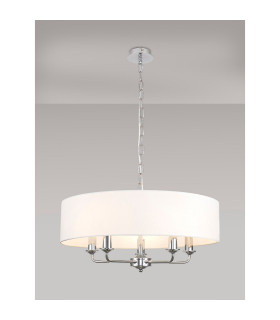 Banyan 5 Light Multi Arm Pendant E14 Polished Chrome With 60cm x 15cm Faux Silk Shade White-2