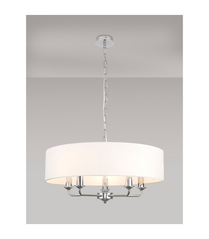 Banyan 5 Light Multi Arm Pendant E14 Polished Chrome With 60cm x 15cm Faux Silk Shade White-2
