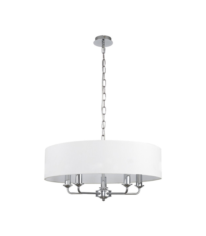Banyan 5 Light Multi Arm Pendant E14 Polished Chrome With 60cm x 15cm Faux Silk Shade White-4