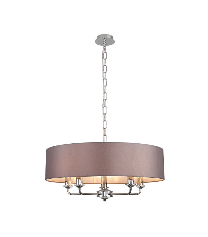 Banyan 5 Light Multi Arm Pendant E14 Polished Chrome With 60cm x 15cm Faux Silk Shade Grey-1