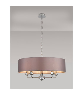 Banyan 5 Light Multi Arm Pendant E14 Polished Chrome With 60cm x 15cm Faux Silk Shade Grey-2