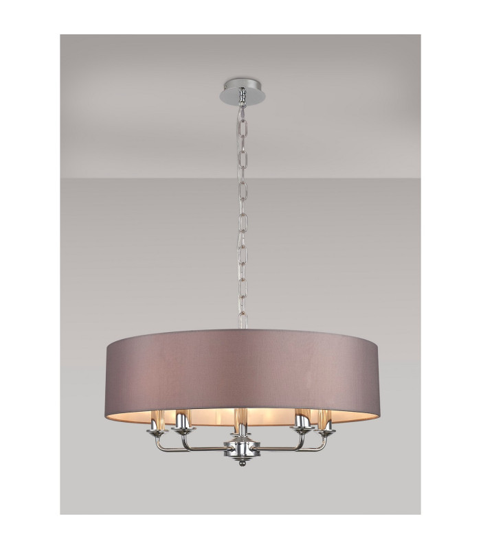 Banyan 5 Light Multi Arm Pendant E14 Polished Chrome With 60cm x 15cm Faux Silk Shade Grey-2