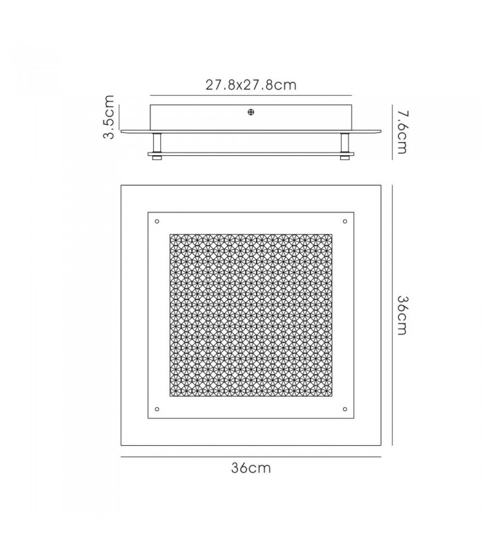 LED Flush Ceiling Light, 360mm Square, 18W 1440lm 4000K Polished Chrome, Crystal - 3