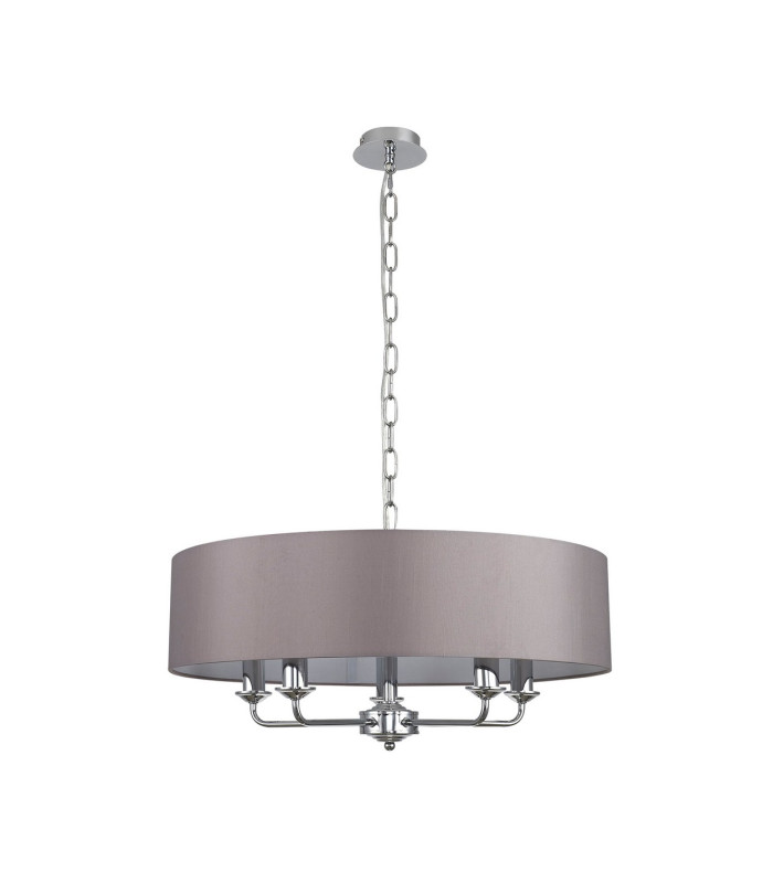Banyan 5 Light Multi Arm Pendant E14 Polished Chrome With 60cm x 15cm Faux Silk Shade Grey-4