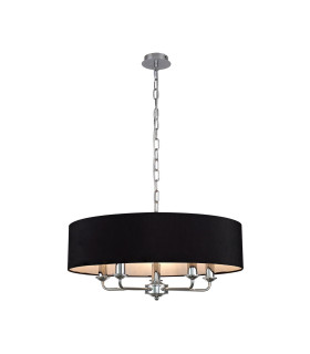 Banyan 5 Light Multi Arm Pendant E14 Polished Chrome With 60cm x 15cm Faux Silk Shade black-1