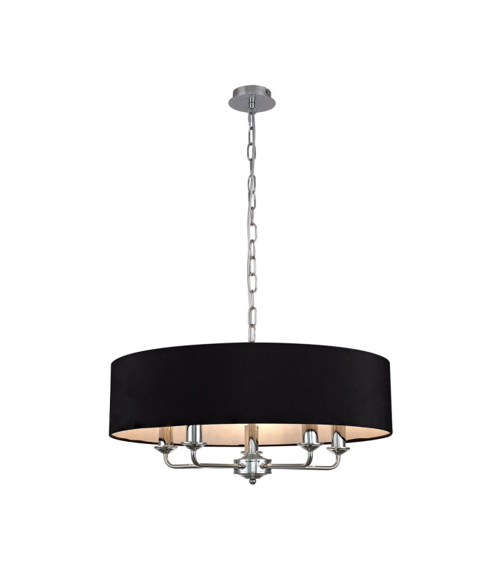 Banyan 5 Light Multi Arm Pendant E14 Polished Chrome With 60cm x 15cm Faux Silk Shade black-1