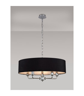 Banyan 5 Light Multi Arm Pendant E14 Polished Chrome With 60cm x 15cm Faux Silk Shade black-2