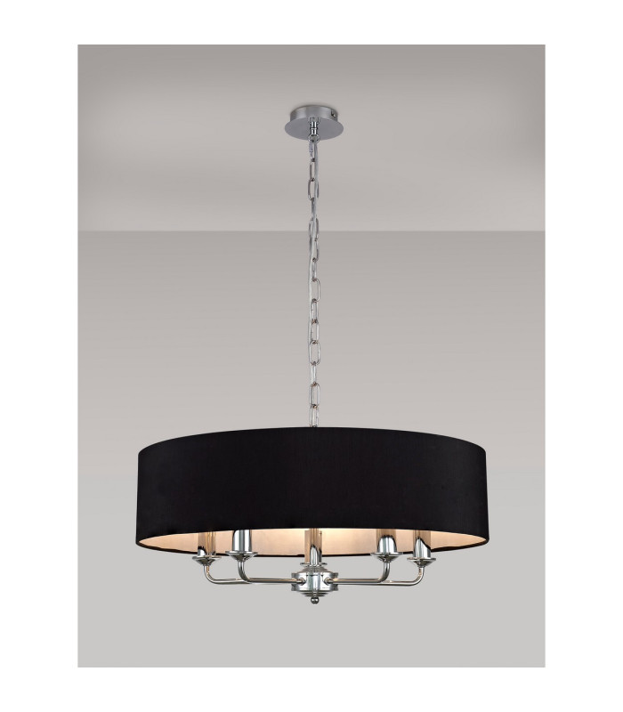 Banyan 5 Light Multi Arm Pendant E14 Polished Chrome With 60cm x 15cm Faux Silk Shade black-2