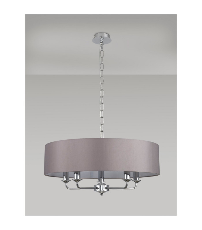 Banyan 5 Light Multi Arm Pendant E14 Polished Chrome With 60cm x 15cm Faux Silk Shade Grey-11