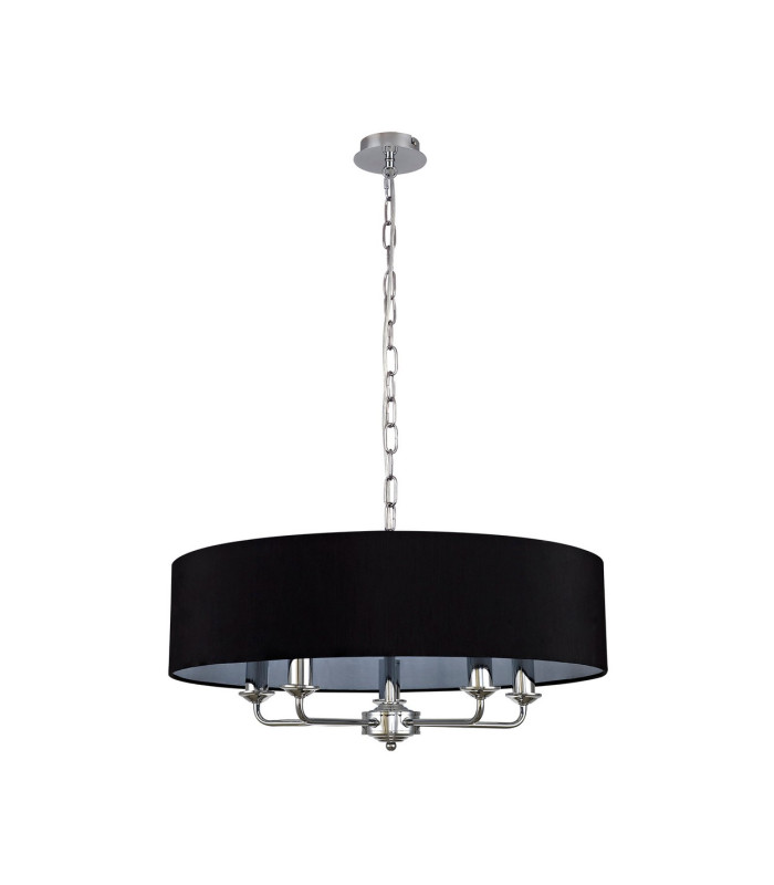 Banyan 5 Light Multi Arm Pendant E14 Polished Chrome With 60cm x 15cm Faux Silk Shade black-4