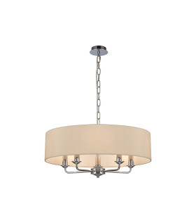 Banyan 5 Light Multi Arm Pendant E14 Polished Chrome With 60cm x 15cm Faux Silk Shade Ivory Pearl/White Laminate-1