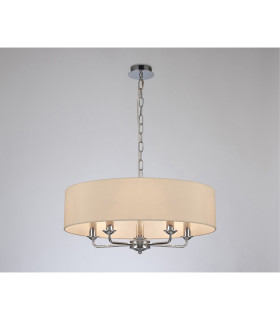 Banyan 5 Light Multi Arm Pendant E14 Polished Chrome With 60cm x 15cm Faux Silk Shade Ivory Pearl/White Laminate-2