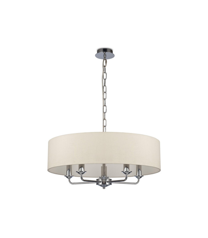 Banyan 5 Light Multi Arm Pendant E14 Polished Chrome With 60cm x 15cm Faux Silk Shade Ivory Pearl/White Laminate-4