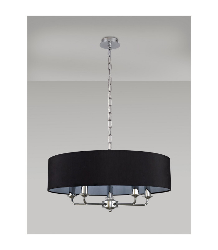 Banyan 5 Light Multi Arm Pendant E14 Polished Chrome With 60cm x 15cm Faux Silk Shade black-11
