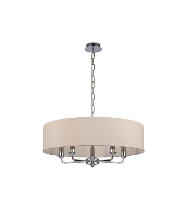 Banyan 5 Light Multi Arm Pendant E14 Polished Chrome With 60cm x 15cm Dual Faux Silk Shade Nude Beige/Moonlight-4