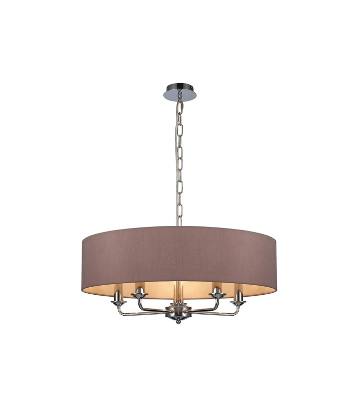 Banyan 5 Light Multi Arm Pendant E14 Polished Chrome With 60cm x 15cm Dual Faux Silk Shade Taupe/Halo Gold-1