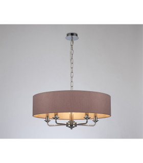 Banyan 5 Light Multi Arm Pendant E14 Polished Chrome With 60cm x 15cm Dual Faux Silk Shade Taupe/Halo Gold-2