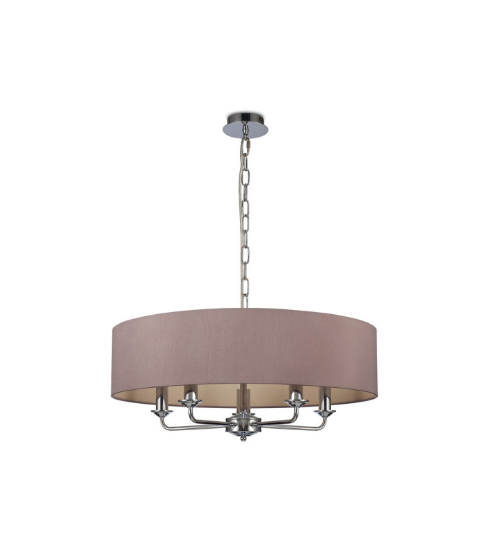 Banyan 5 Light Multi Arm Pendant E14 Polished Chrome With 60cm x 15cm Dual Faux Silk Shade Taupe/Halo Gold-4