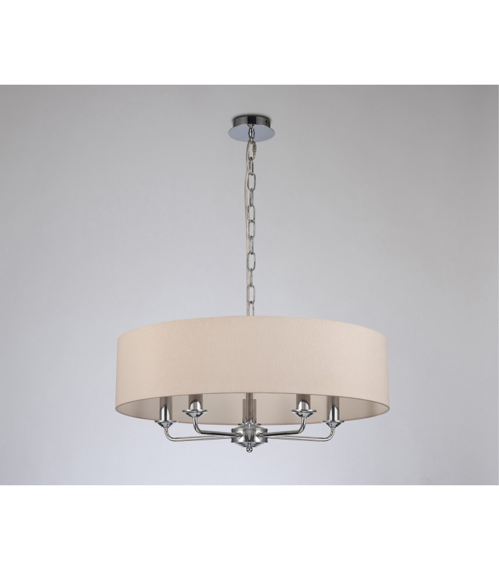 Banyan 5 Light Multi Arm Pendant E14 Polished Chrome With 60cm x 15cm Dual Faux Silk Shade Nude Beige/Moonlight-11