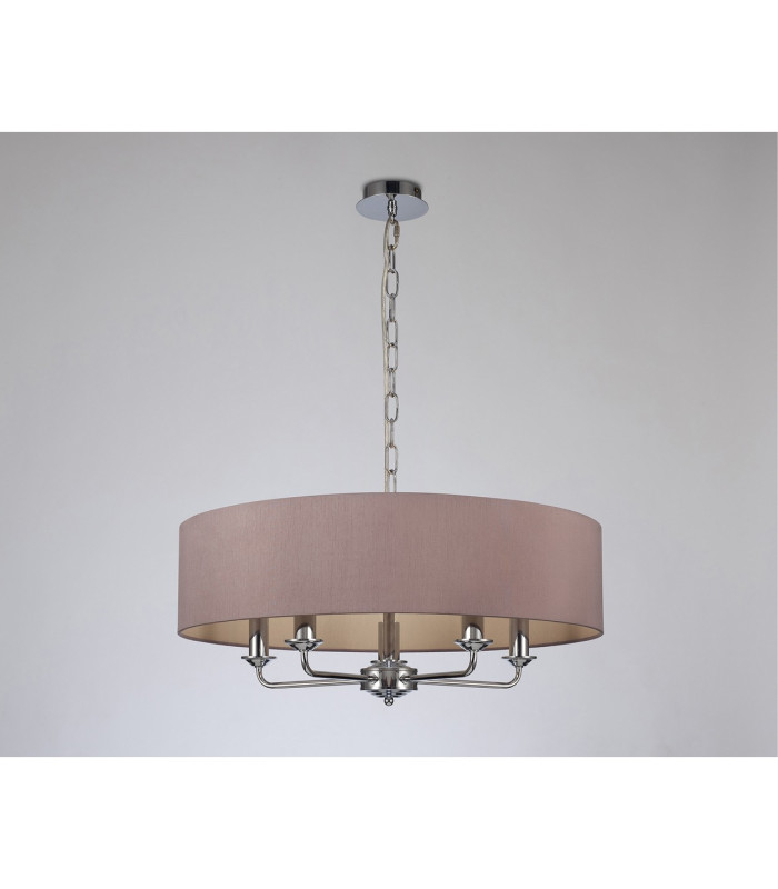 Banyan 5 Light Multi Arm Pendant E14 Polished Chrome With 60cm x 15cm Dual Faux Silk Shade Taupe/Halo Gold-11