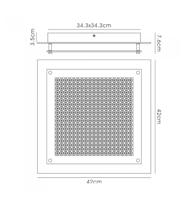 LED Flush Ceiling Light, 420mm Square, 21W 1680lm 4000K Polished Chrome, Crystal - 3