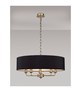 Banyan 5 Light Multi Arm Pendant E14 Antique Brass With 60cm x 15cm Faux Silk Shade black-2