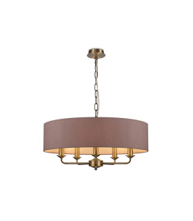 Banyan 5 Light Multi Arm Pendant E14 Antique Brass With 60cm x 15cm Dual Faux Silk Shade Taupe/Halo Gold-1