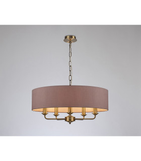 Banyan 5 Light Multi Arm Pendant E14 Antique Brass With 60cm x 15cm Dual Faux Silk Shade Taupe/Halo Gold-2