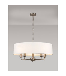 Banyan 5 Light Multi Arm Pendant E14 Satin Nickel With 60cm x 15cm Faux Silk Shade White-2