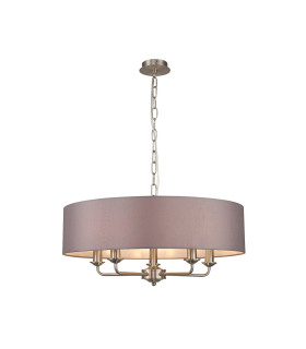 Banyan 5 Light Multi Arm Pendant E14 Satin Nickel With 60cm x 15cm Faux Silk Shade Grey-1