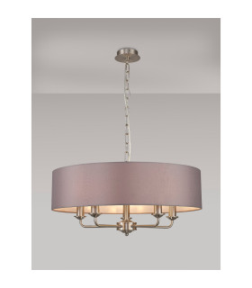 Banyan 5 Light Multi Arm Pendant E14 Satin Nickel With 60cm x 15cm Faux Silk Shade Grey-2