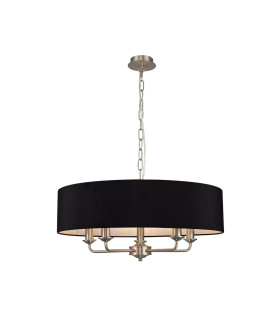Banyan 5 Light Multi Arm Pendant E14 Satin Nickel With 60cm x 15cm Faux Silk Shade black-1