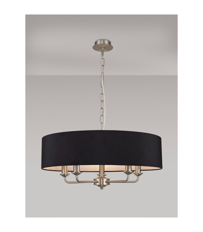Banyan 5 Light Multi Arm Pendant E14 Satin Nickel With 60cm x 15cm Faux Silk Shade black-2